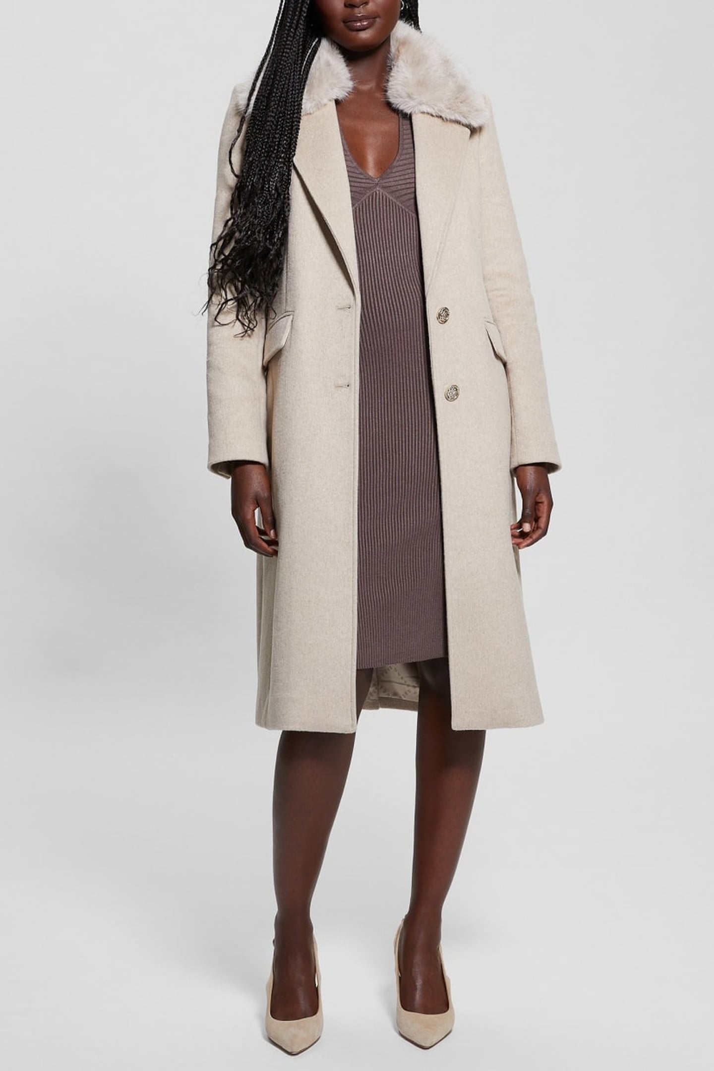 GUESS ECO NANCY FIT COAT FAUX CEMENTO MULTI 2