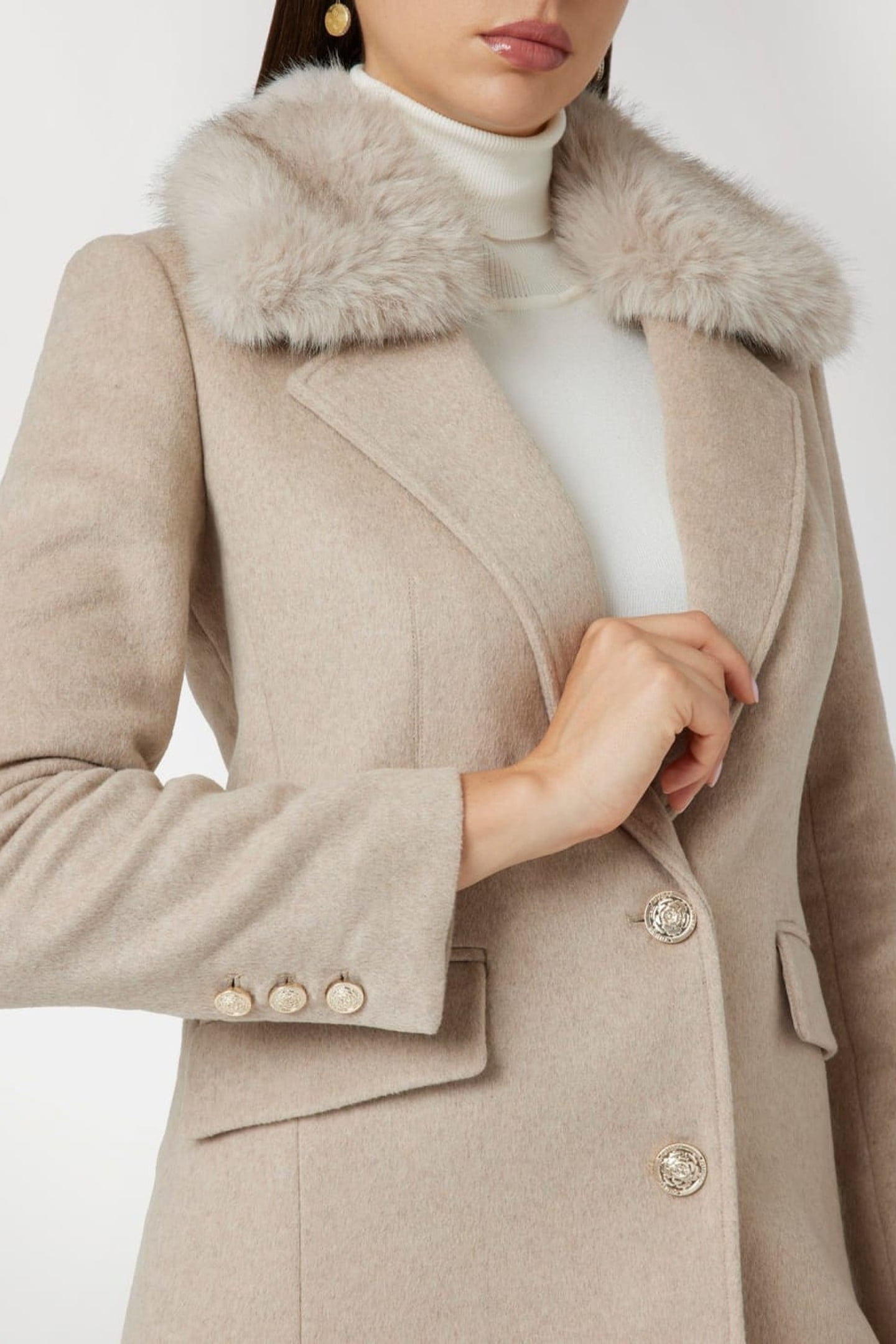 GUESS ECO NANCY FIT COAT FAUX CEMENTO MULTI 7