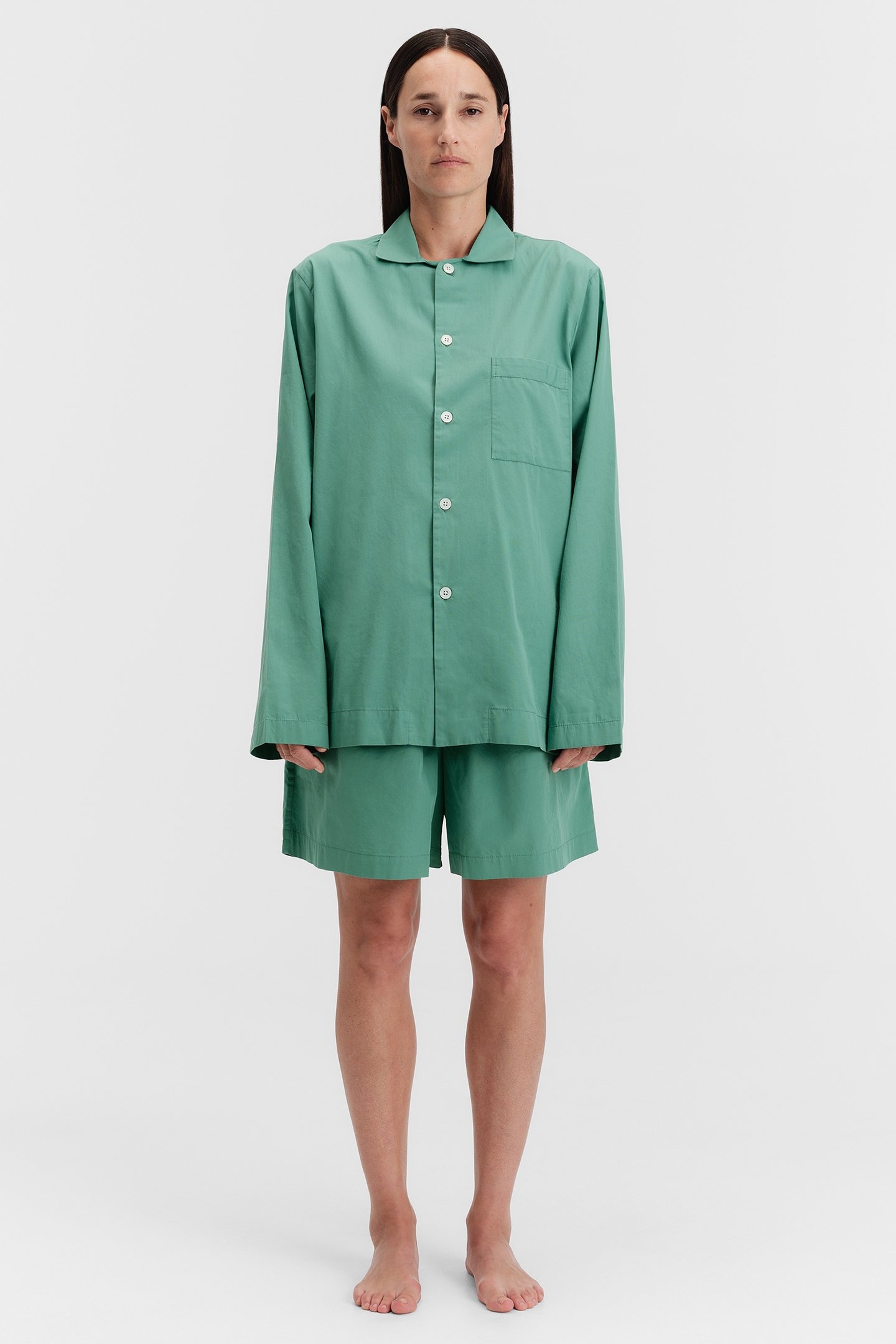 UNISEX POPLIN PYJAMAS SHORTS VINTAGE GREEN 2