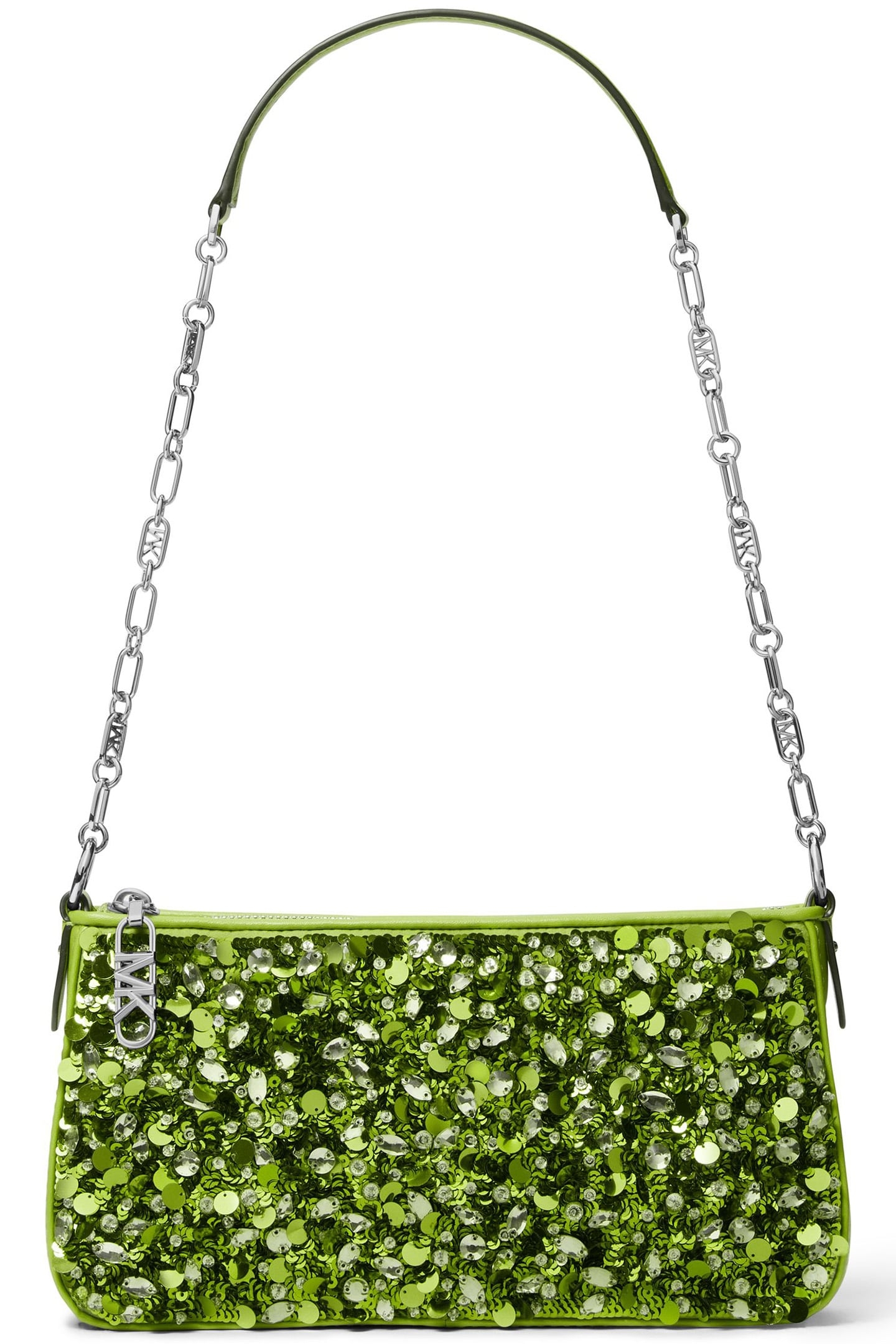 CHAIN POUCHETTE SHOULDER BAG IN GREEN SEQUINS 1