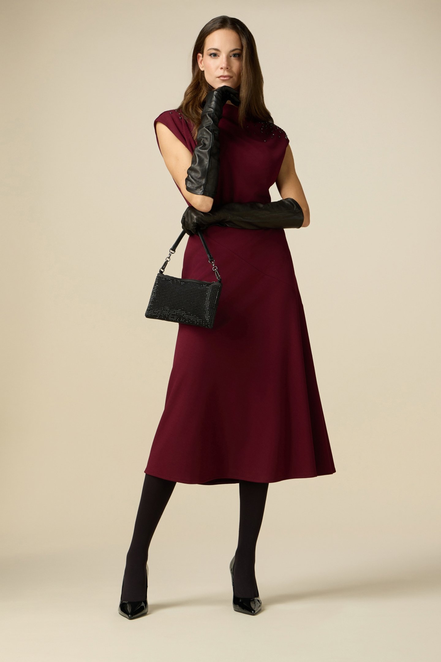 MIDI DRESS WITH SET STONES BORDEAUX 3