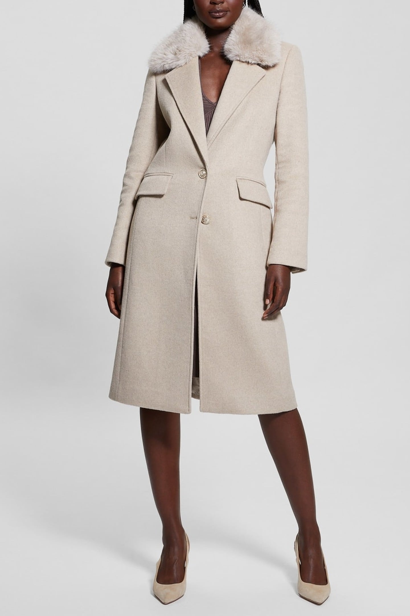 GUESS ECO NANCY FIT COAT FAUX CEMENTO MULTI 1