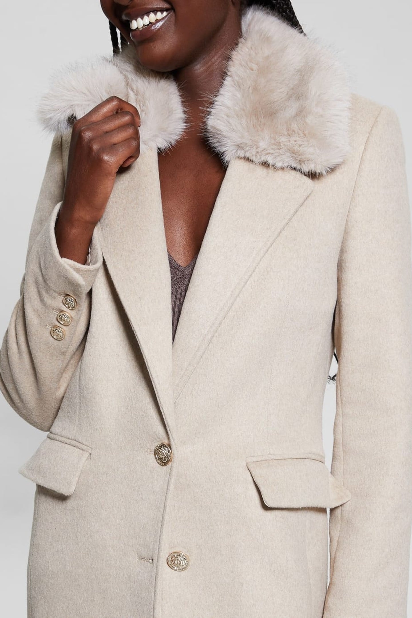 GUESS ECO NANCY FIT COAT FAUX CEMENTO MULTI 4