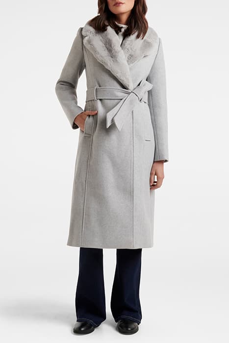 CHARLIE FAUX FUR COLLAR COAT GREY by Forever New