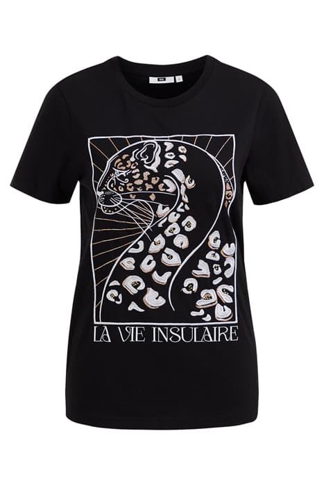 LADIES T-SHIRT WITH EMBROIDERY AND GLITTER PRINT BLACK by WE Fashion