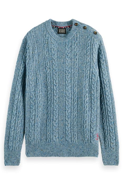 SPECKLED RECYCLED WOOL-BLEND CABLE KNIT PULLOVER WINTER SKY  by Scotch & Soda