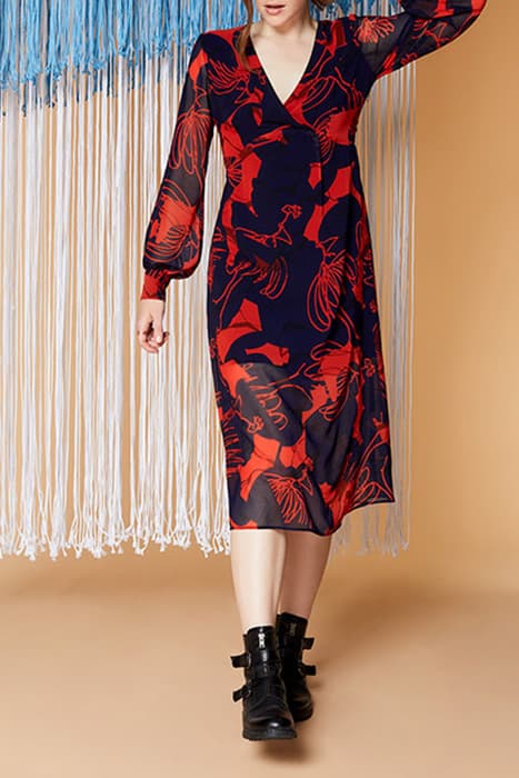 REAL - INDIGO MIDI DRESS WITH ARTY DANCER PRINT by ONE STEP