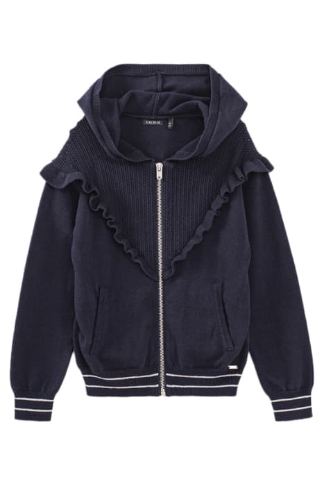 GIRLS’ NAVY OPENWORK KNIT AND RUFFLE CARDIGAN NAVY by IKKS