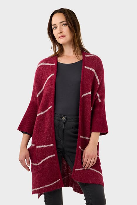 LONG KNIT CARDIGAN WITH STRIPES BEAUJOLAIS by Sandwich