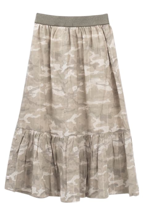 GIRLS’ KHAKI CAMOUFLAGE PRINT SKIRT WITH GOLD STRIPES by IKKS