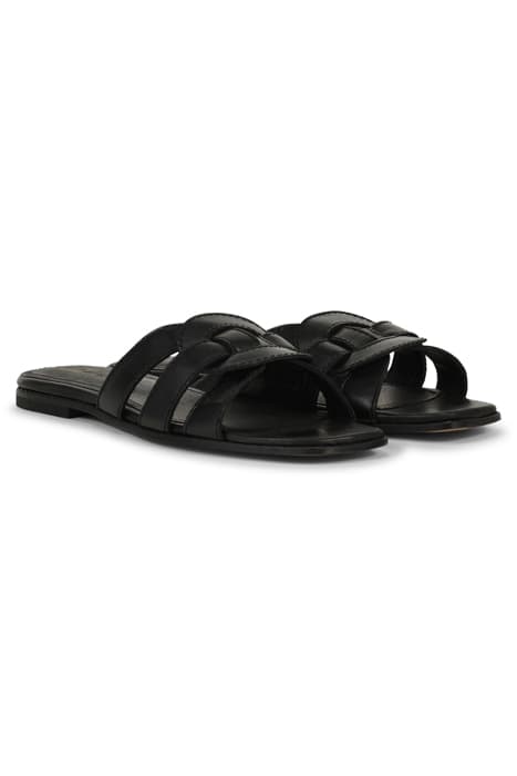 OVAL RING LEATHER SANDAL BLACK by Summum Woman