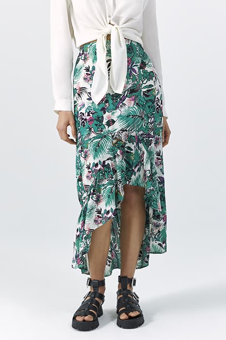 GREEN PLANT PRINT ASYMMETRIC SKIRT by IKKS