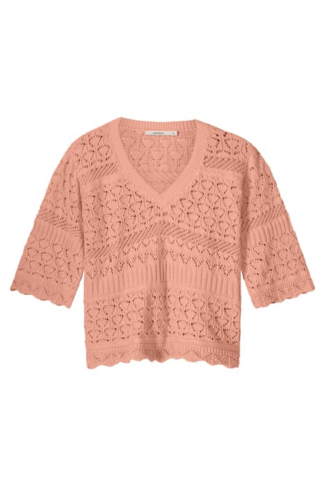 SHORT SLEEVE CROCHET SWEATER COTTON GARMENT DYE KNIT PINK SA by Summum Woman