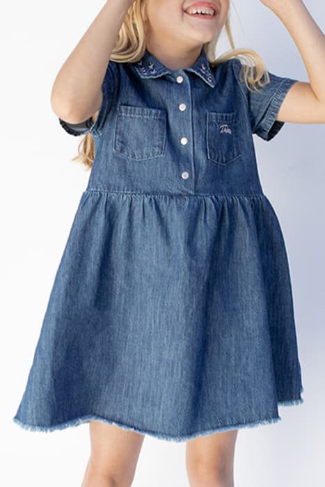 GIRLS’ BLUE ORGANIC COTTON DENIM DRESS, EMBROIDERED STARS by IKKS