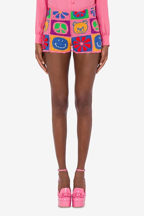 MOSCHINO SYMBOLS CROCHET SHORTS MULTICOLOR by Moschino