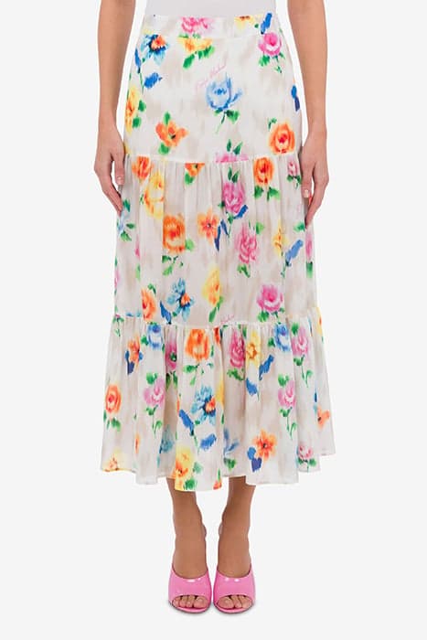 FLOWER CHINÉ SILK AND COTTON VOILE SKIRT MULTICOLOR by Moschino