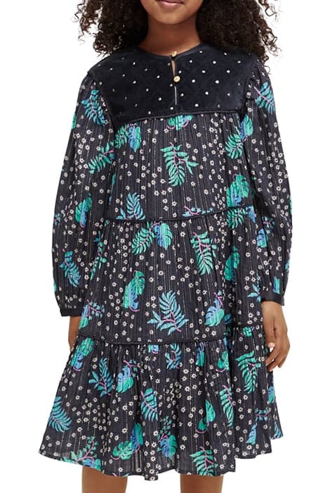 ALL-OVER PRINTED VELVET DETAIL DRESS SHINY LEAF NIGHT by Scotch & Soda