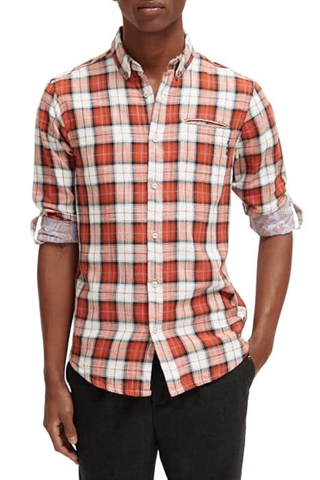 FLANNEL CHECK SHIRT WITH SLEEVE ROLL UP BLUE RED CHECK by Scotch & Soda