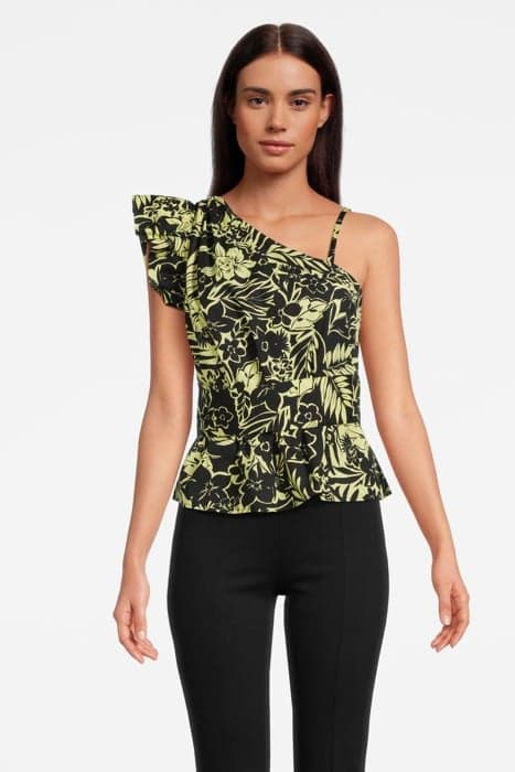 MIKE 1 TOP POPELINE STAMPA FIO BLACK/LIME by PINKO