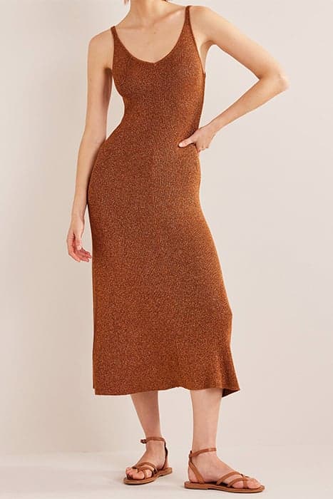 SPARKLE KNITTED MIDI DRESS COGNAC BRONZE, GOLD SPARKLE by Boden