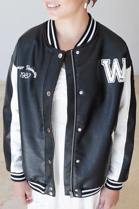 BLACK AND WHITE MIXED FABRIC VARSITY JACKET BLACK by IKKS