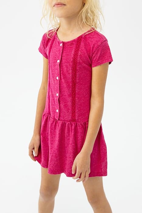 GIRLS’ FUCHSIA PINK T-SHIRT DRESS, PRESS STUDS DOWN FRONT FU by IKKS