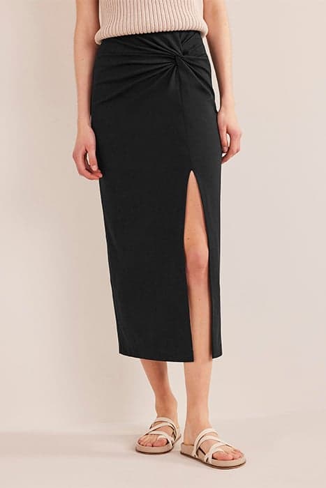 KNOT DETAIL JERSEY MIDI SKIRT BLACK by Boden