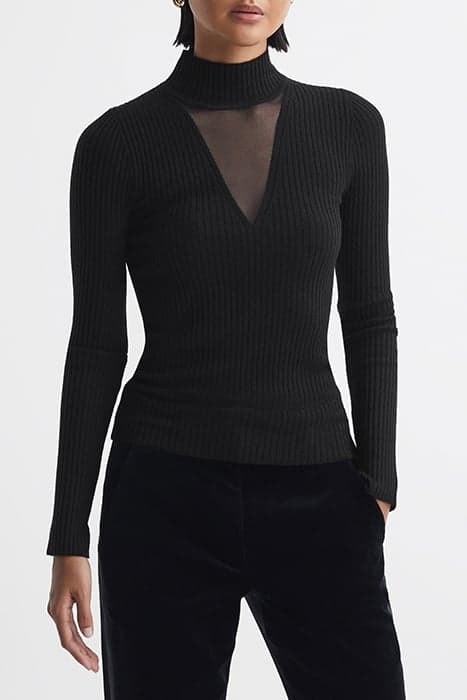 RITA-MESH PANEL ROLL NECK BLACK by Reiss