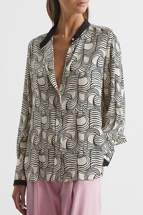 JESS-SWIRL PRINT BLOUSE CREAM/BLACK by Reiss