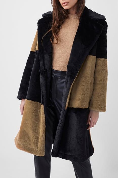 COLBLCK BUONA FXFUR MIDI COAT BLACK/ CAMEL by French Connection