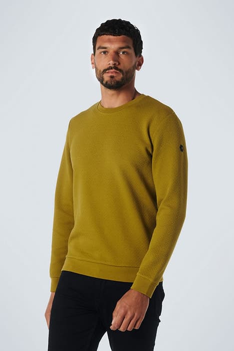 SWEATER CREWNECK DOUBLE LAYER JACQUARD STRETCH OLIVE by No Excess