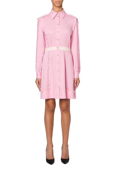 INSIDE OUT LINEN BLEND CANVAS SHIRT DRESS PINK by Moschino