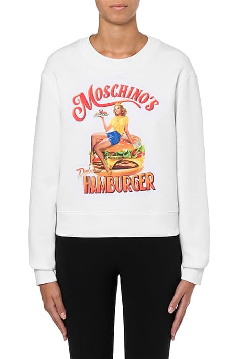 MOSCHINO'S HAMBURGER ORGANIC COTTON SWEATSHIRT WHITE by Moschino