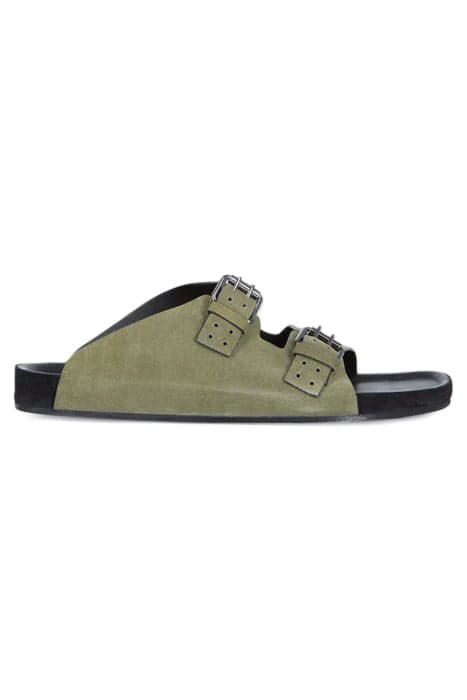 SUEDE LEATHER SANDAL WITH METAL BUCKLES KAKI by The Kooples