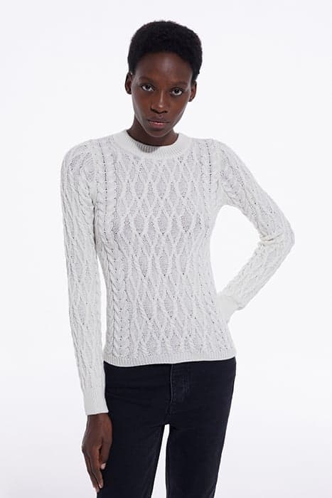 ROUND-NECK CABLE WOOL SWEATER WHITE by The Kooples