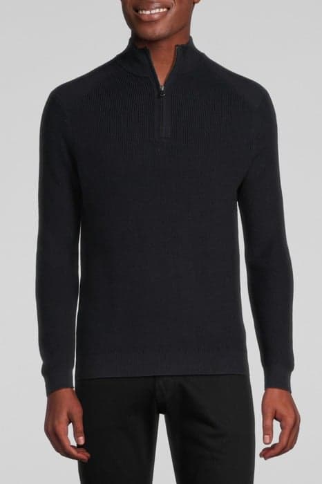 NAVY RIBBED KNIT ZIPPED-NECK SWEATER NAVY by IKKS