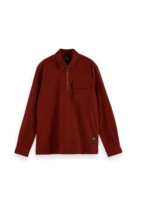 SEASONAL FIT- HALF-ZIP MOLESKIN WORKER SHIRT BRICK by Scotch & Soda