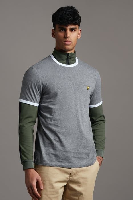 RINGER T-SHIRT MID GREY MARL/ WHITE by Lyle & Scott