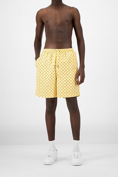 YELLOW RED MONOGRAM KALI SHORTS by Daily Paper