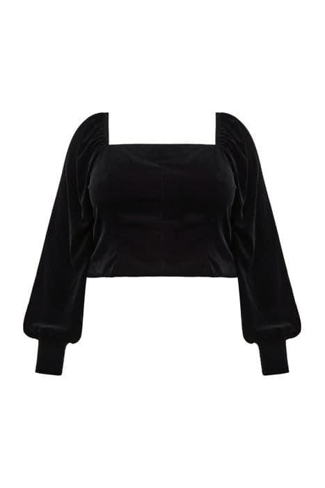 HAZEL CURVE VELVET JOSEPHINE TOP BLACK by Forever New