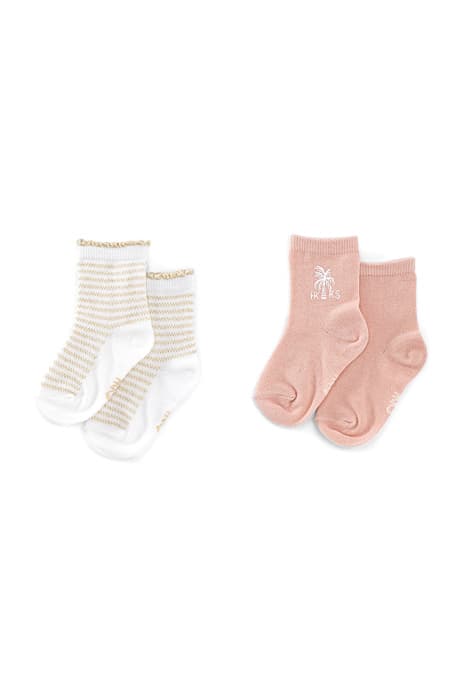 BABY GIRLS' POWDER PINK AND WHITE GOLD STRIPED SOCKS by IKKS