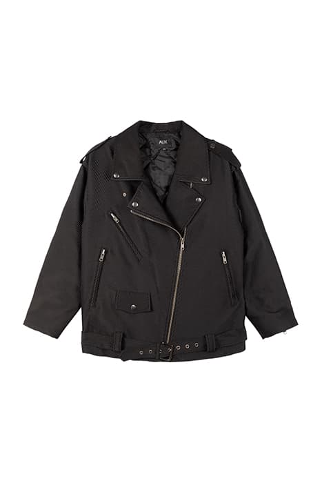 LADIES WOVEN SHINY RIB BIKER JACKET BLACK by Alix The Label