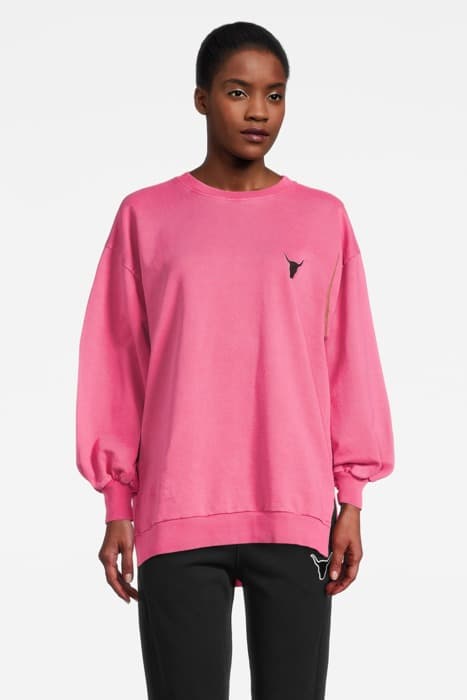 LADIES KNITTED OVERSIZED BULL SWEATER SHOCKING PINK by Alix The Label