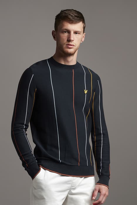 VERTICAL STRIPE CREW NECK JUMPER DARK NAVY by Lyle & Scott