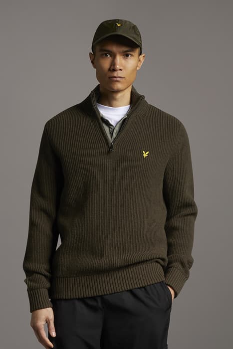 RIBBED 1/4 ZIP JUMPER OLIVE by Lyle & Scott