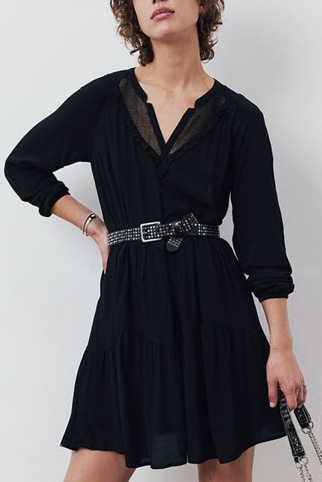 WOMEN'S BLACK RUFFLE AND MESH BAGGY DRESS by IKKS