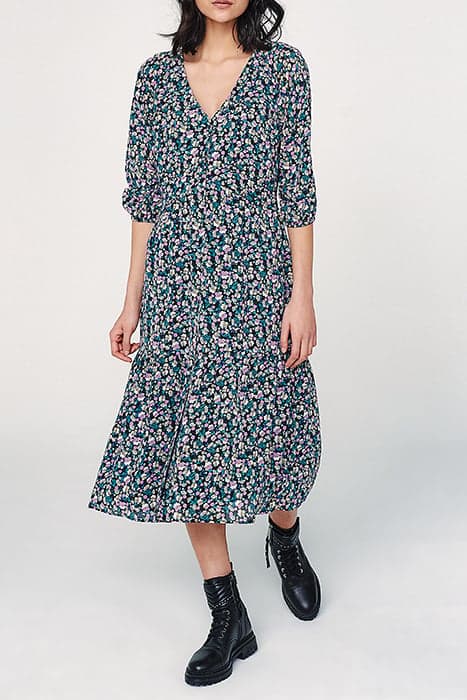 ARMFUL OF FLOWERS PRINT VISCOSE MIDI DRESS BLACK by IKKS