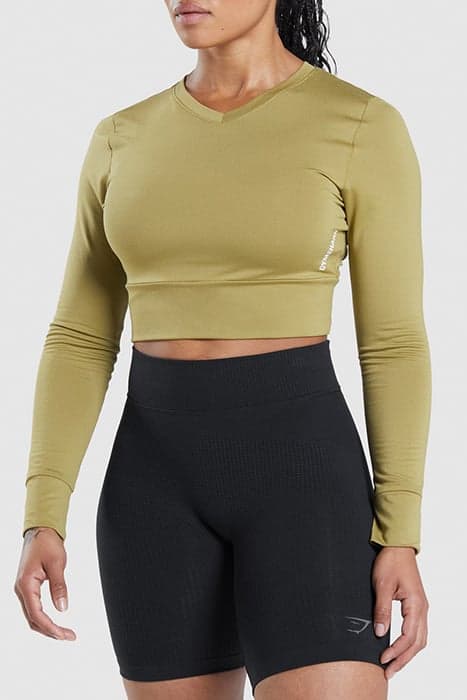 GYMSHARK PAUSE OPEN BACK LONG SLEEVE CROP TOP GRIFFIN GREEN by Gymshark