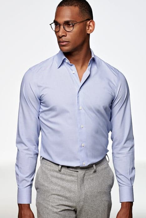 Mid Blue Striped Poplin Slim Fit Shirt by Suitsupply