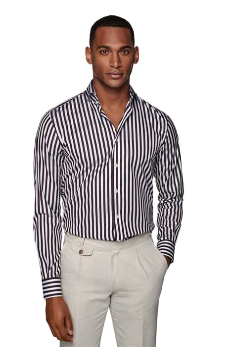 Brown Striped Twill Extra Slim Fit Shirt by Suitsupply